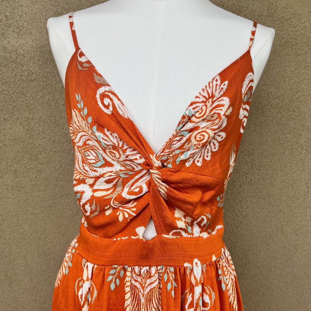 Cupshe Womens XL Orange Paisley Twisted Front Cutout Back Tie Maxi Dress Boho